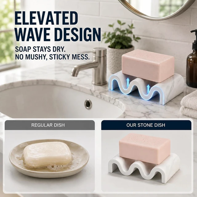 Alt view image 5 of 7 - Marble Diatomite Soap Tray Fast Drying Bar Holder