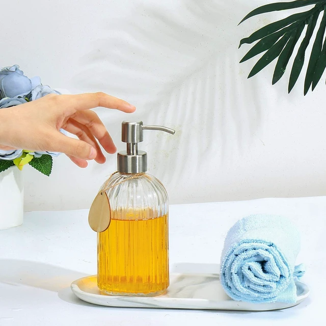 Alt view image 6 of 7 - Heavy-Duty Glass Soap Pump with Silicone Base Durable Stainless Steel Mechanism Multi-Purpose Dispenser for Kitchen and Bathroom Use