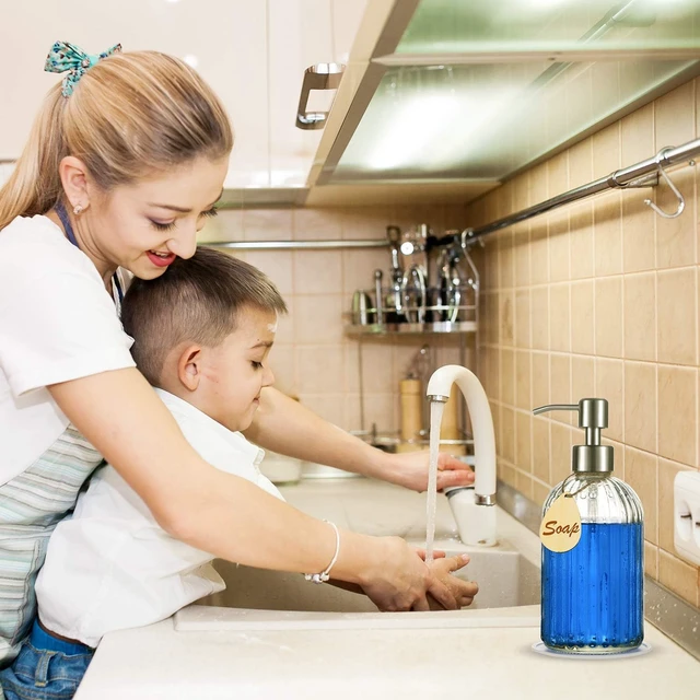 Alt view image 7 of 7 - Heavy-Duty Glass Soap Pump with Silicone Base Durable Stainless Steel Mechanism Multi-Purpose Dispenser for Kitchen and Bathroom Use