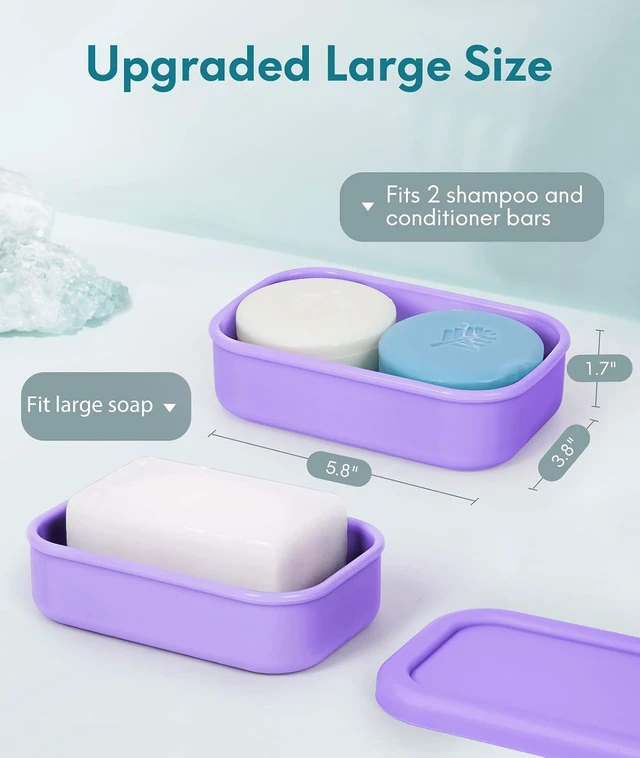 Alt view image 2 of 7 - Bathroom & Outdoor Use, Gym, Enhanced Soap Container for Camping, Large Leakproof Travel Soap Case with Draining Layer, Silicone Solid Shampoo Bar Holder