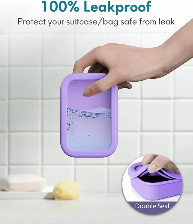 Alt view image 3 of 7 - Bathroom & Outdoor Use, Gym, Enhanced Soap Container for Camping, Large Leakproof Travel Soap Case with Draining Layer, Silicone Solid Shampoo Bar Holder