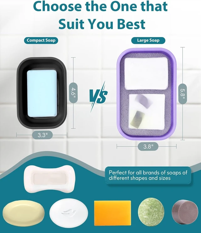 Alt view image 4 of 7 - Bathroom & Outdoor Use, Gym, Enhanced Soap Container for Camping, Large Leakproof Travel Soap Case with Draining Layer, Silicone Solid Shampoo Bar Holder