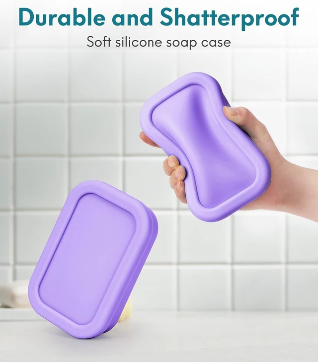 Alt view image 6 of 7 - Bathroom & Outdoor Use, Gym, Enhanced Soap Container for Camping, Large Leakproof Travel Soap Case with Draining Layer, Silicone Solid Shampoo Bar Holder