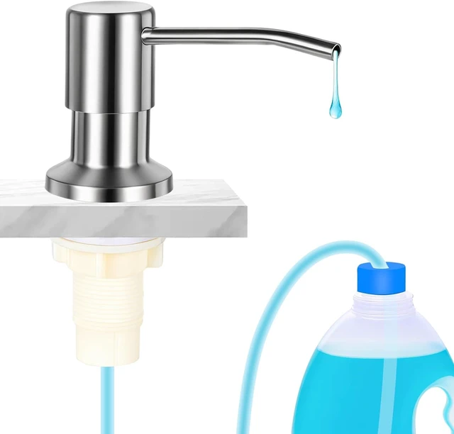 Main image of Brushed Nickel Countertop Liquid Soap Bottle for Easy Refilling, Built-in Kitchen Sink Soap Dispenser Pump with Extension Tube