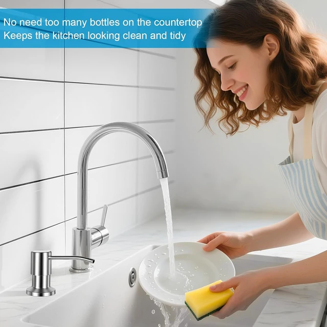 Alt view image 2 of 7 - Brushed Nickel Countertop Liquid Soap Bottle for Easy Refilling, Built-in Kitchen Sink Soap Dispenser Pump with Extension Tube