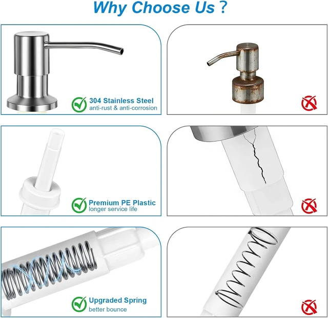 Alt view image 3 of 7 - Brushed Nickel Countertop Liquid Soap Bottle for Easy Refilling, Built-in Kitchen Sink Soap Dispenser Pump with Extension Tube