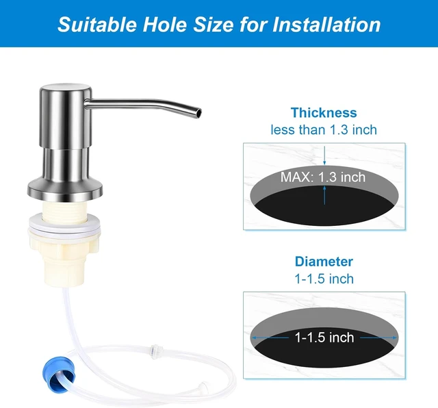 Alt view image 5 of 7 - Brushed Nickel Countertop Liquid Soap Bottle for Easy Refilling, Built-in Kitchen Sink Soap Dispenser Pump with Extension Tube
