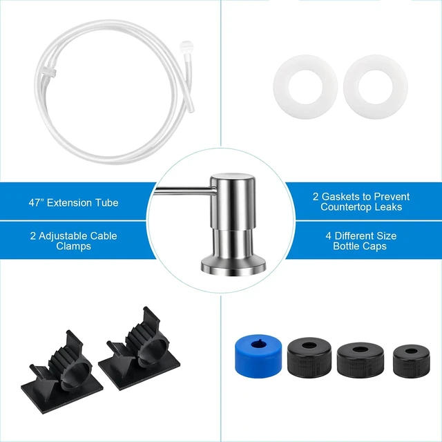 Alt view image 7 of 7 - Brushed Nickel Countertop Liquid Soap Bottle for Easy Refilling, Built-in Kitchen Sink Soap Dispenser Pump with Extension Tube