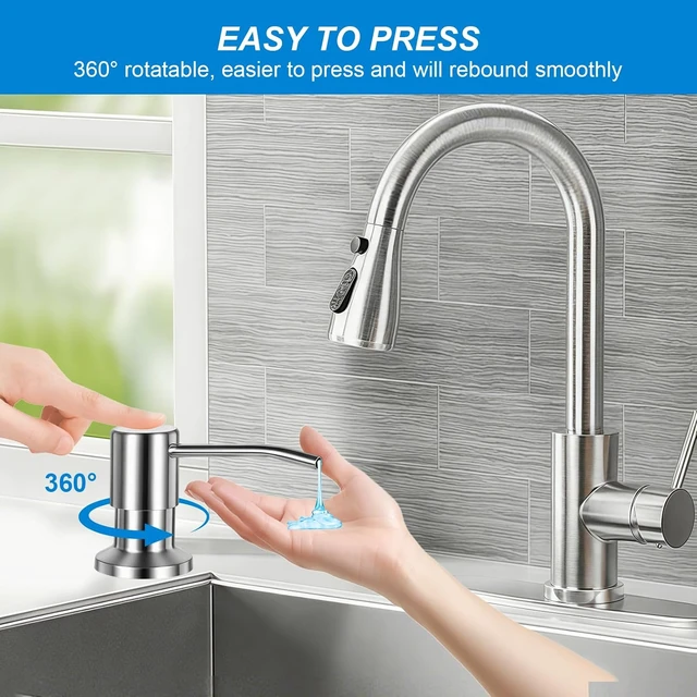 Alt view image 6 of 7 - Brushed Nickel Countertop Liquid Soap Bottle for Easy Refilling, Built-in Kitchen Sink Soap Dispenser Pump with Extension Tube