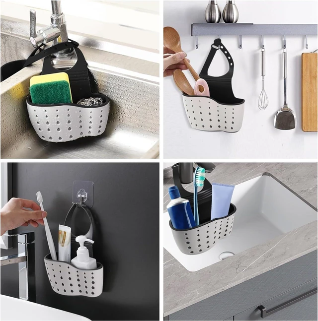 Alt view image 3 of 7 - Kitchen Sink Caddy Organizer, Adjustable Faucet Sponge Holder with Drain Holes