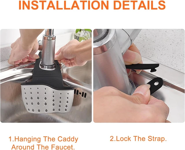 Alt view image 5 of 7 - Kitchen Sink Caddy Organizer, Adjustable Faucet Sponge Holder with Drain Holes