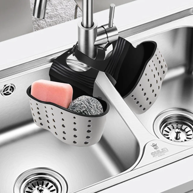 Alt view image 7 of 7 - Kitchen Sink Caddy Organizer, Adjustable Faucet Sponge Holder with Drain Holes