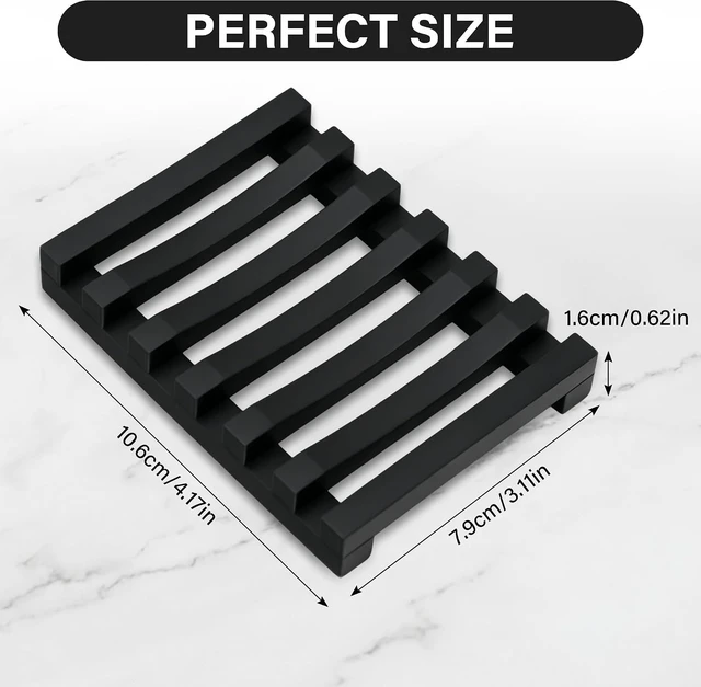 Alt view image 2 of 7 - Quick Dry Soap Dish for Bathroom Kitchen Sink Shower, Non Slip Soap Saver Tray, Self Draining Soap Holder with Raised Bar Design, Slotted Silicone Soap Dish