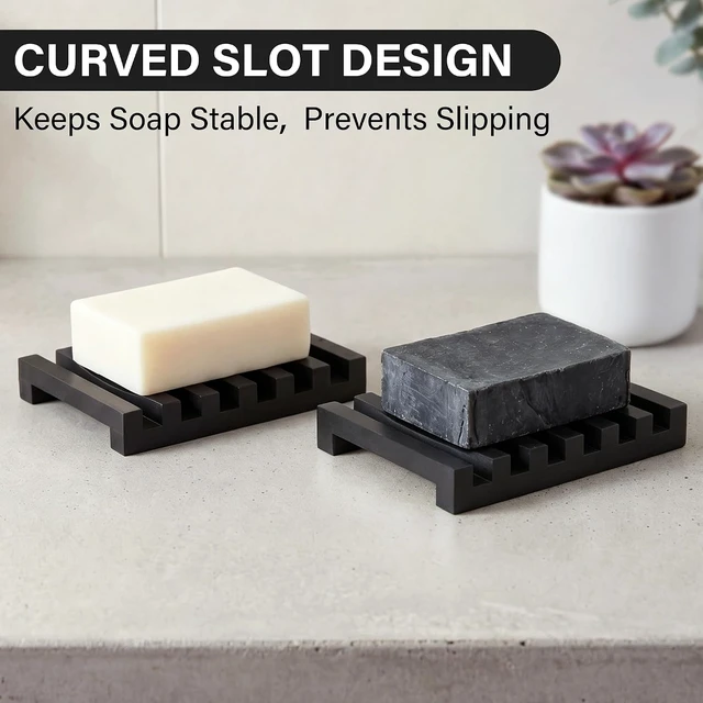 Alt view image 4 of 7 - Quick Dry Soap Dish for Bathroom Kitchen Sink Shower, Non Slip Soap Saver Tray, Self Draining Soap Holder with Raised Bar Design, Slotted Silicone Soap Dish
