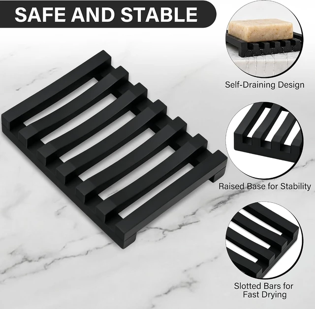 Alt view image 6 of 7 - Quick Dry Soap Dish for Bathroom Kitchen Sink Shower, Non Slip Soap Saver Tray, Self Draining Soap Holder with Raised Bar Design, Slotted Silicone Soap Dish