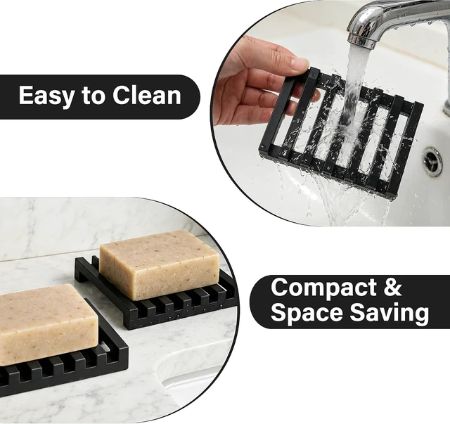 Alt view image 5 of 7 - Quick Dry Soap Dish for Bathroom Kitchen Sink Shower, Non Slip Soap Saver Tray, Self Draining Soap Holder with Raised Bar Design, Slotted Silicone Soap Dish
