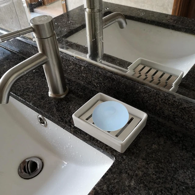 Alt view image 3 of 6 - Stainless Steel Bathroom Soap Holder Ceramic Drain Tray for Shower