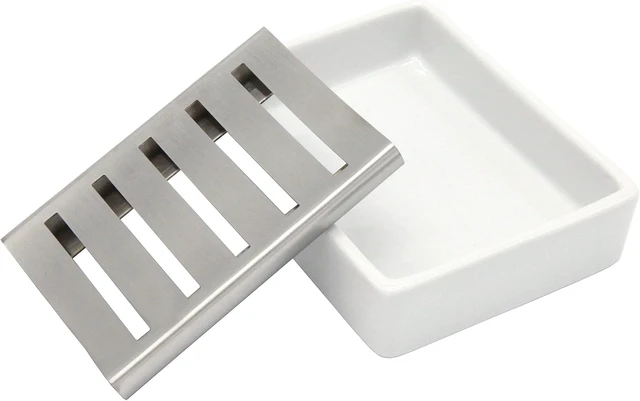 Alt view image 4 of 6 - Stainless Steel Bathroom Soap Holder Ceramic Drain Tray for Shower
