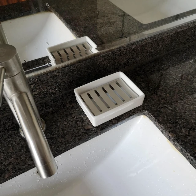 Alt view image 5 of 6 - Stainless Steel Bathroom Soap Holder Ceramic Drain Tray for Shower