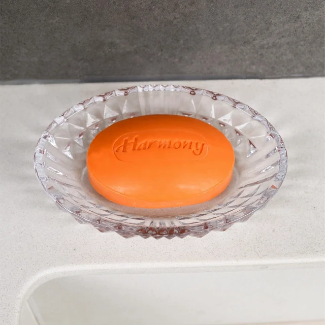 Alt view image 4 of 6 - Transparent Glass Bar Soap Holder with Raised Embossed Edges for Bathroom Sink and Kitchen