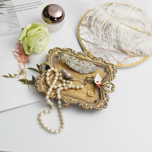 Alt view image 2 of 7 - Retro Gold Metal Trinket Dish & Jewelry Tray - Vintage Style Ring Holder