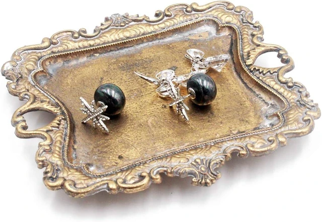 Main image of Retro Gold Metal Trinket Dish & Jewelry Tray - Vintage Style Ring Holder