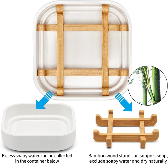 Alt view image 3 of 7 - Ventilated Bamboo Soap Dish Holder with Detachable Tray for Bathroom Sink and Shower