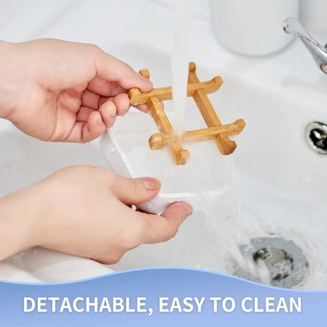 Alt view image 5 of 7 - Ventilated Bamboo Soap Dish Holder with Detachable Tray for Bathroom Sink and Shower