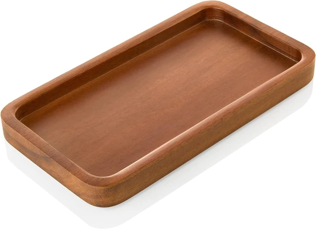 Main image of Jewelry & Dish Soap, Compact Acacia Wood Vanity Tray for Bathroom & Kitchen Counters - Decorative Organizer for Perfume