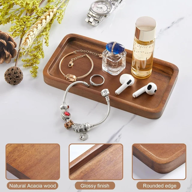 Alt view image 6 of 7 - Jewelry & Dish Soap, Compact Acacia Wood Vanity Tray for Bathroom & Kitchen Counters - Decorative Organizer for Perfume