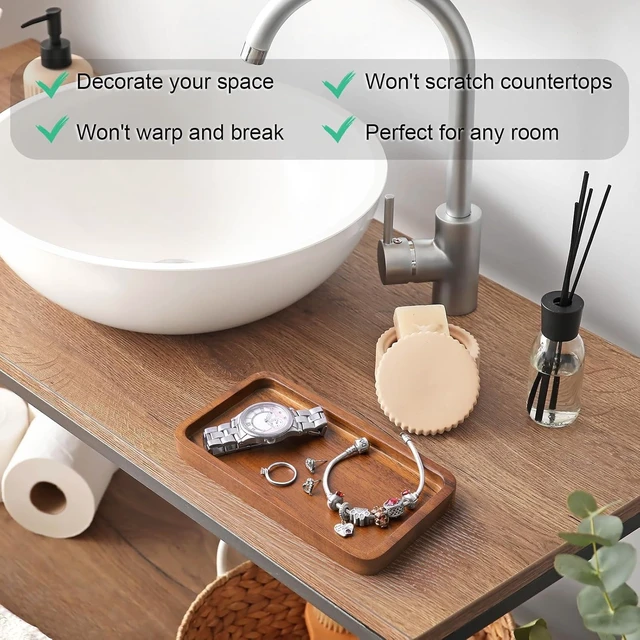 Alt view image 7 of 7 - Jewelry & Dish Soap, Compact Acacia Wood Vanity Tray for Bathroom & Kitchen Counters - Decorative Organizer for Perfume