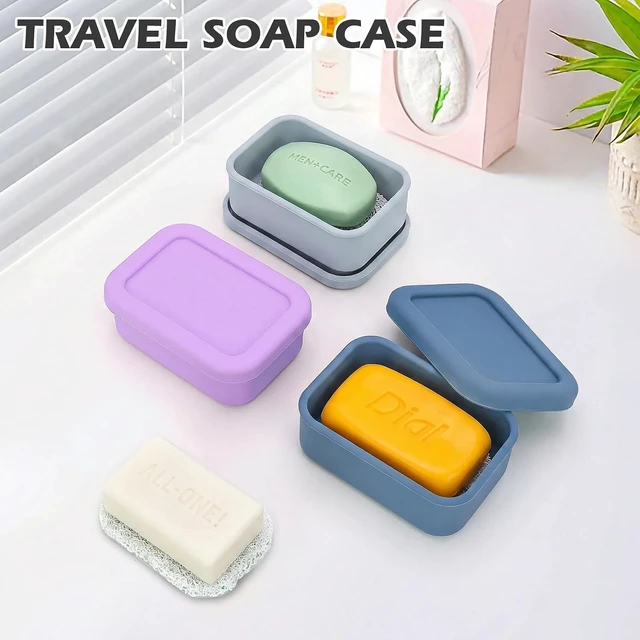 Alt view image 4 of 7 - Lightweight Holder for Gym Camping, Durable Portable Bar Soap Container with Drainage Tray, Waterproof Silicone Soap Box for Travel