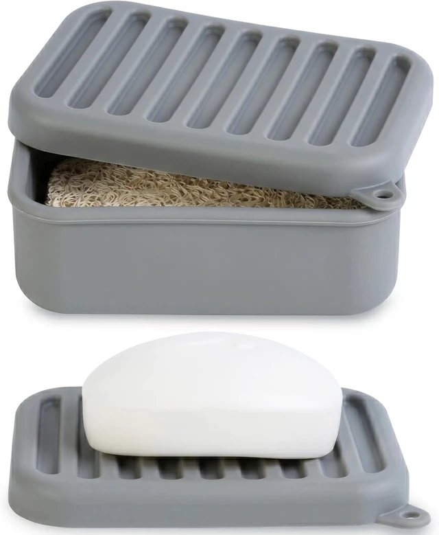 Alt view image 2 of 7 - Compact Holder for Camping Gym Outdoor, Portable Leakproof Silicone Travel Soap Container with Drainage Layer