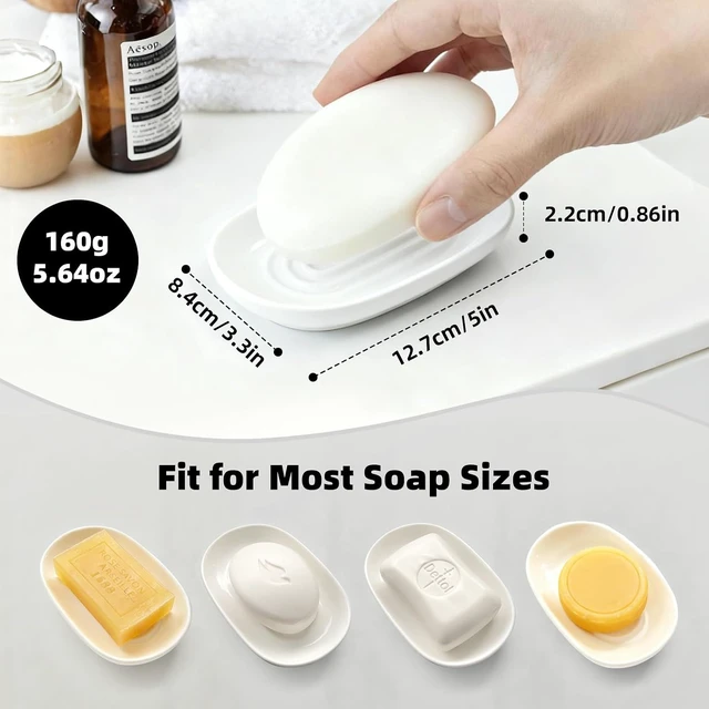 Alt view image 3 of 7 - Jewelry & Small Items, White Ceramic Oval Soap Dish - Modern Bar Soap Holder for Bathroom & Kitchen Shower Sink - Easy Clean Multi-Purpose Tray for Sponges