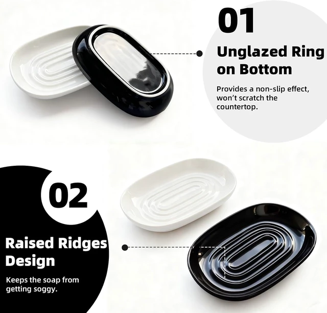 Alt view image 4 of 7 - Jewelry & Small Items, White Ceramic Oval Soap Dish - Modern Bar Soap Holder for Bathroom & Kitchen Shower Sink - Easy Clean Multi-Purpose Tray for Sponges