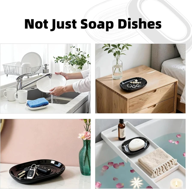 Alt view image 6 of 7 - Jewelry & Small Items, White Ceramic Oval Soap Dish - Modern Bar Soap Holder for Bathroom & Kitchen Shower Sink - Easy Clean Multi-Purpose Tray for Sponges