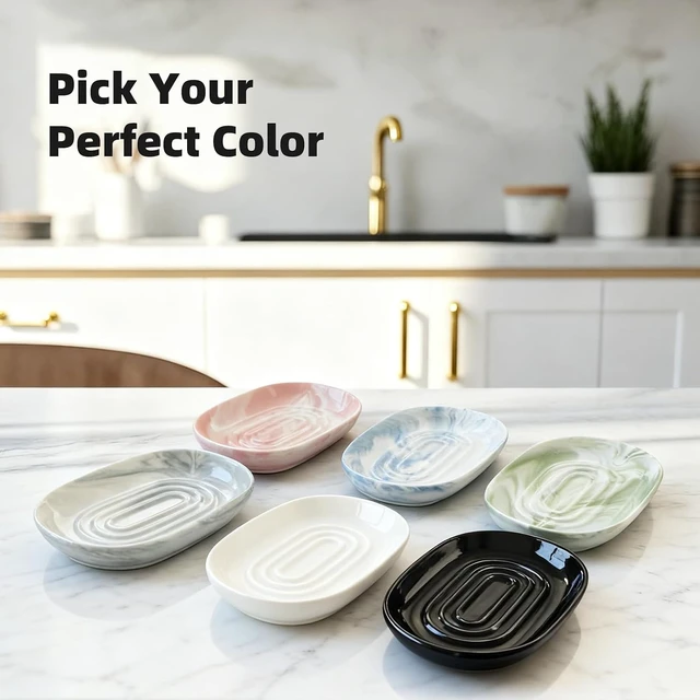 Alt view image 7 of 7 - Jewelry & Small Items, White Ceramic Oval Soap Dish - Modern Bar Soap Holder for Bathroom & Kitchen Shower Sink - Easy Clean Multi-Purpose Tray for Sponges