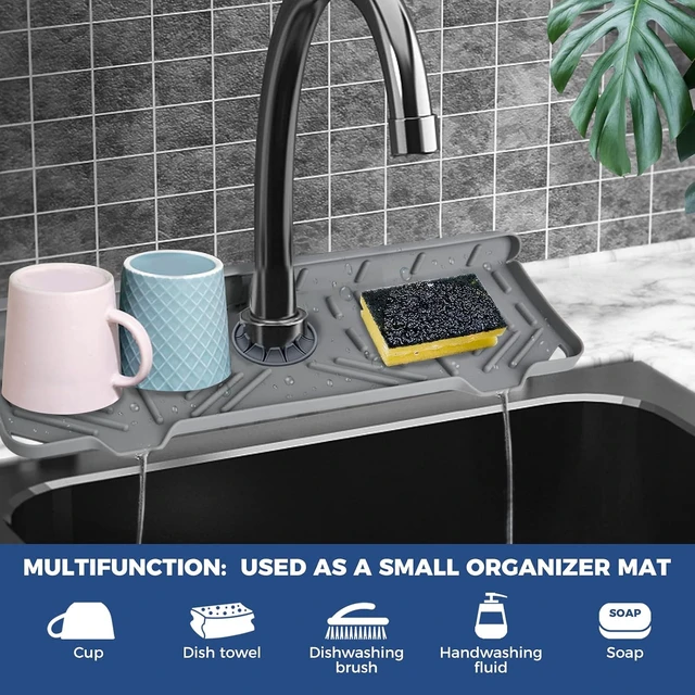 Alt view image 5 of 7 - Silicone Faucet Handle Drip Catcher Drying Tray Mat Dish Soap Sponge Holder Accessories Gadgets for Kitchen Counter Bathroom Sink Splash Guard