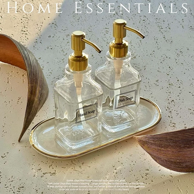 Alt view image 5 of 7 - Includes Stickers, Refillable Lotion Bottle for Kitchen & Bathroom, Vintage Square Glass Liquid Soap Dispenser with Gold Rust-Resistant Pump