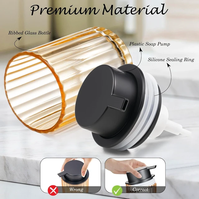 Alt view image 4 of 7 - Amber Glass Foaming Soap Dispenser Set