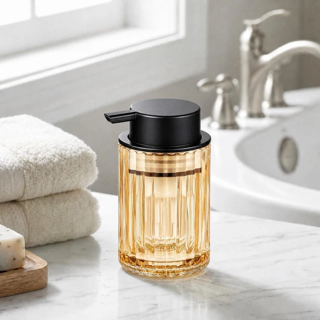 Alt view image 5 of 7 - Amber Glass Foaming Soap Dispenser Set