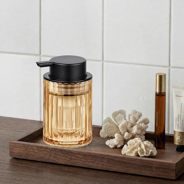 Alt view image 7 of 7 - Amber Glass Foaming Soap Dispenser Set
