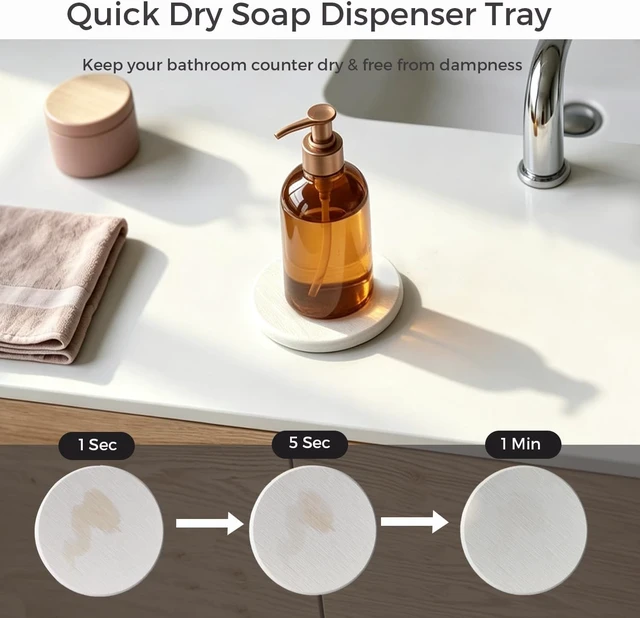 Alt view image 4 of 7 - and Bottles, Cups, Quick-Drying Absorbent Stone Soap Dish & Coaster for Hand Soap, Diatomite Sink Tray
