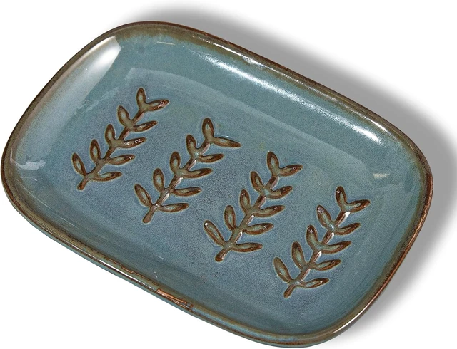 Alt view image 2 of 7 - Decorative Soap Holder Saver, Bathroom & Kitchen Sink Tray for Shampoo Bar or Sponge, Aesthetic Ceramic Soap Dish with Raised Relief