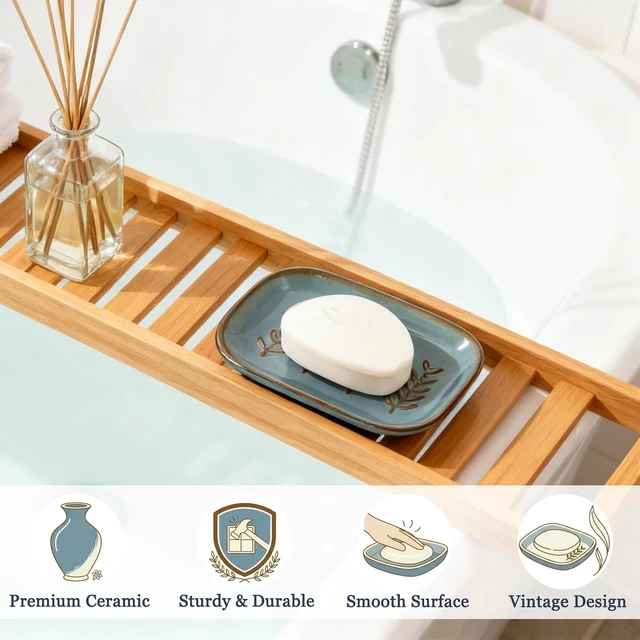 Alt view image 4 of 7 - Decorative Soap Holder Saver, Bathroom & Kitchen Sink Tray for Shampoo Bar or Sponge, Aesthetic Ceramic Soap Dish with Raised Relief