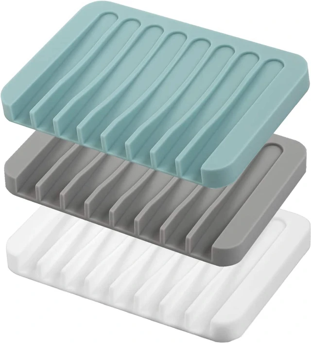 Main image of Keeps Bars Dry and Clean, Self-Draining Waterfall Soap Dish for Bathroom, 3-Piece Silicone Soap Saver Tray