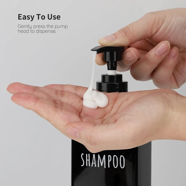 Alt view image 4 of 7 - Black Square Plastic Refillable Pump Bottles Set for Shampoo Conditioner Body Wash Lotion Gel