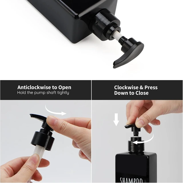 Alt view image 5 of 7 - Black Square Plastic Refillable Pump Bottles Set for Shampoo Conditioner Body Wash Lotion Gel