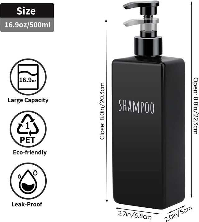 Alt view image 6 of 7 - Black Square Plastic Refillable Pump Bottles Set for Shampoo Conditioner Body Wash Lotion Gel