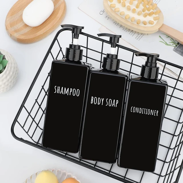 Alt view image 7 of 7 - Black Square Plastic Refillable Pump Bottles Set for Shampoo Conditioner Body Wash Lotion Gel